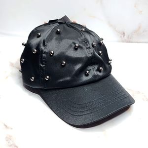 Steve madden black satin baseball cap embellished with black pearls, new